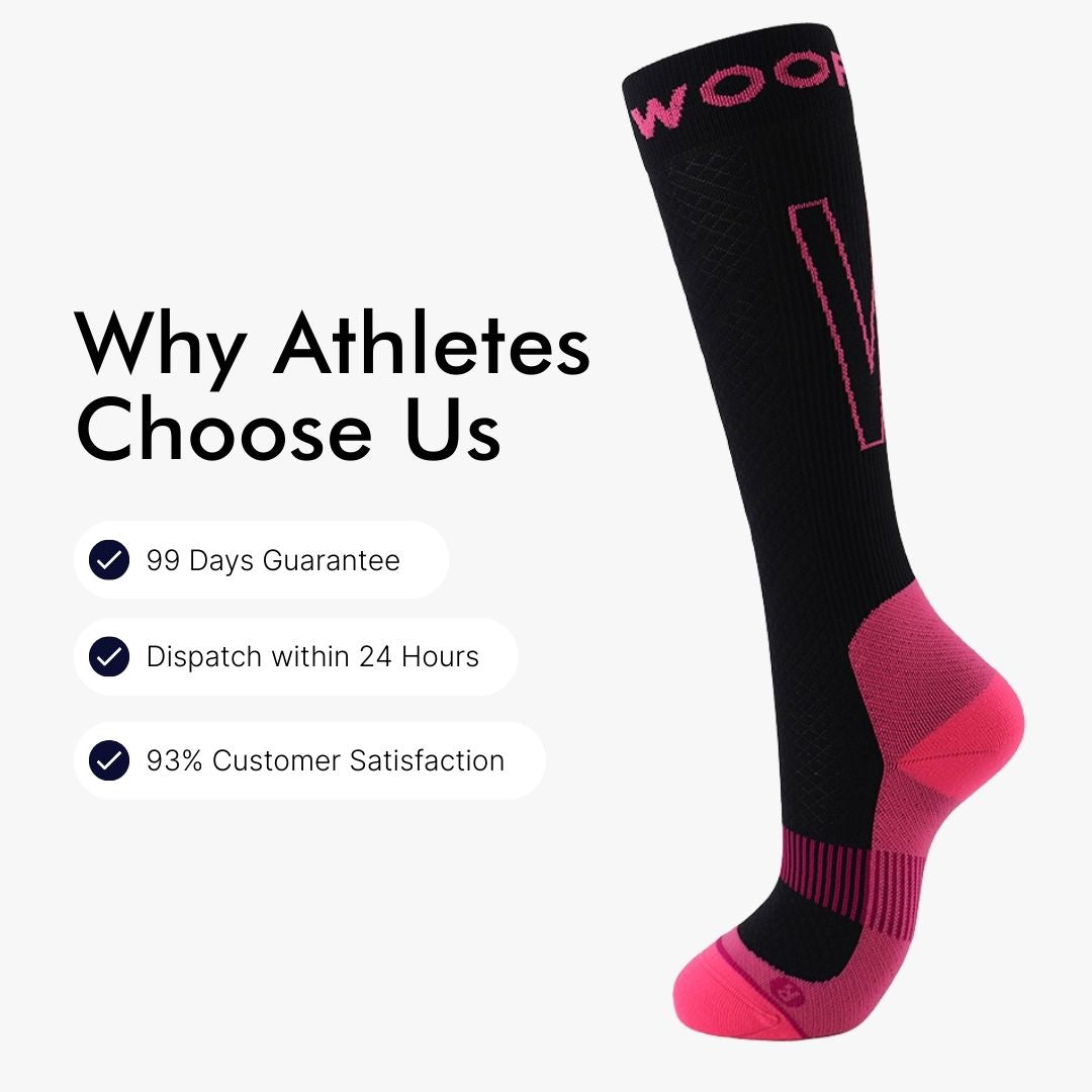 Performance Compression Socks, Black and Fluro Pink