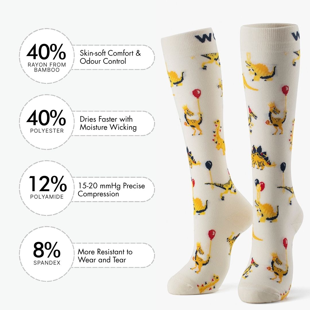 Dino Party Bamboo Compression Socks