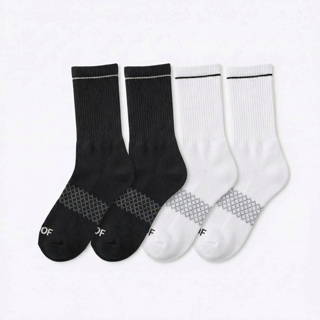Black & White Bamboo Crew Compression Socks 4 Pack